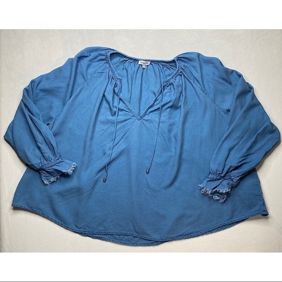 Splendid Medium Wash Crosshatch Gauze Peasant Top Size Small - Picture 6 of 11